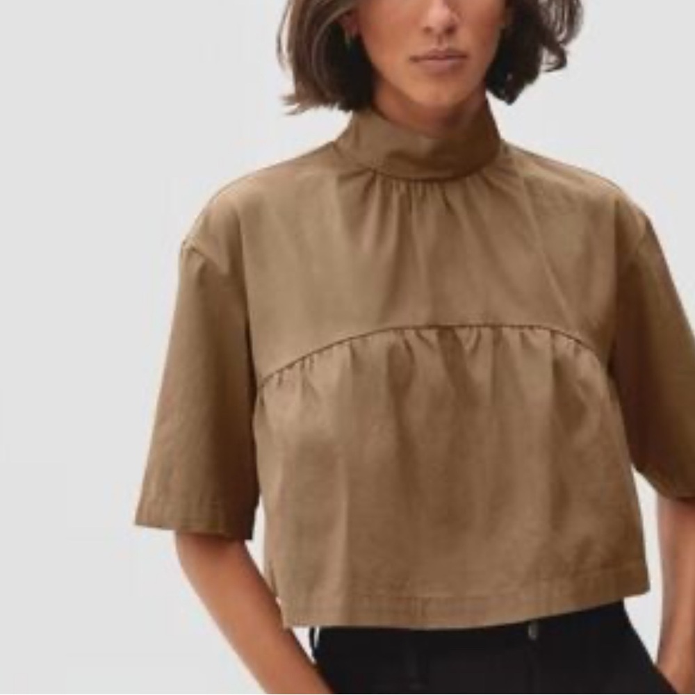 Everlane Coconut Brown High-Neck Blouse